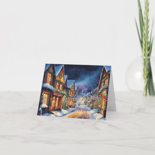 Watercolor Town Village Illustration Card