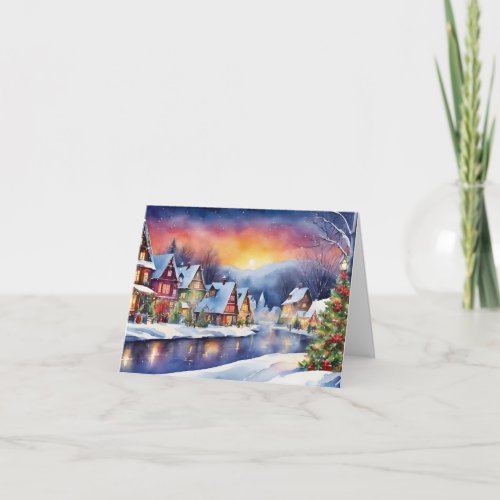 Watercolor Town Village Illustration Card