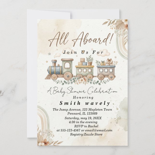 Watercolor Toy Train Boho baby shower  Invitation (Front)