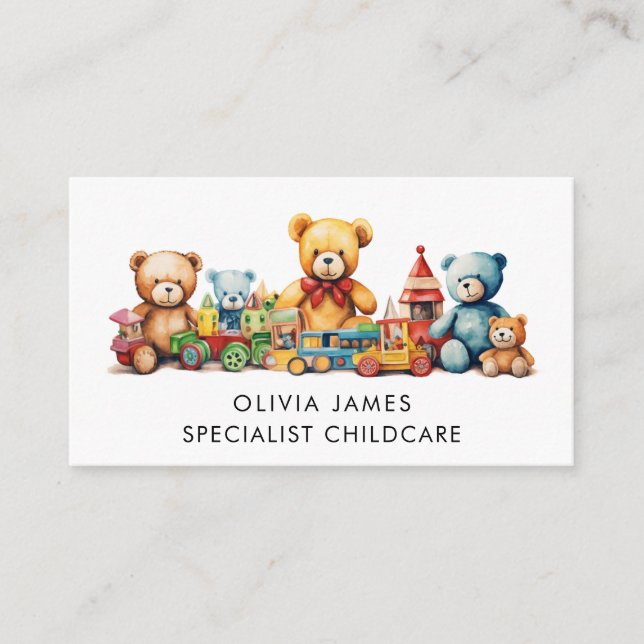 Watercolor Toys Babysitter Childcare Daycare Nanny Business Card (Front)