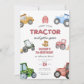 Watercolor tractor 7th birthday invitation
