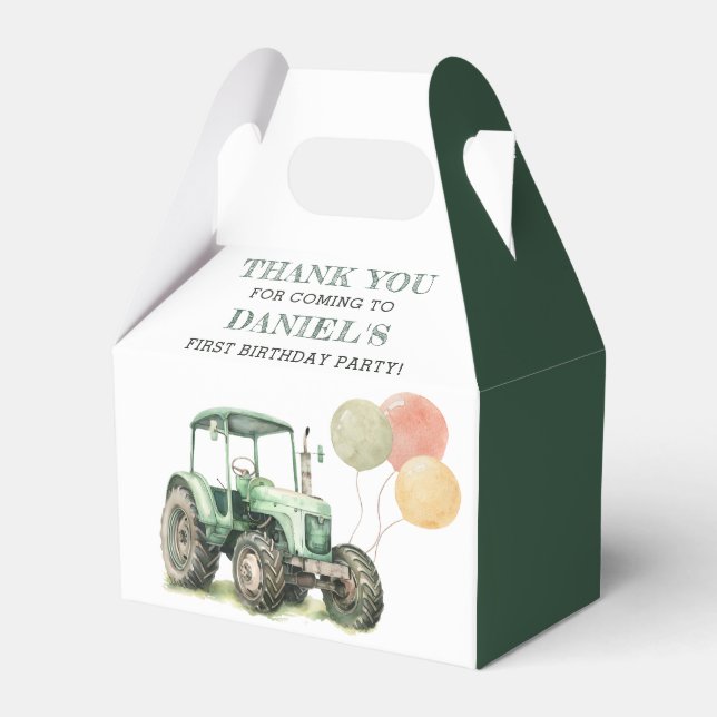Watercolor Tractor Birthday Party Favor Boxes (Front Side)