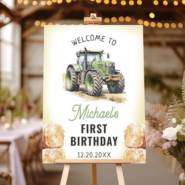 Watercolor Tractor Birthday Party Foam Board (Creator Uploaded)
