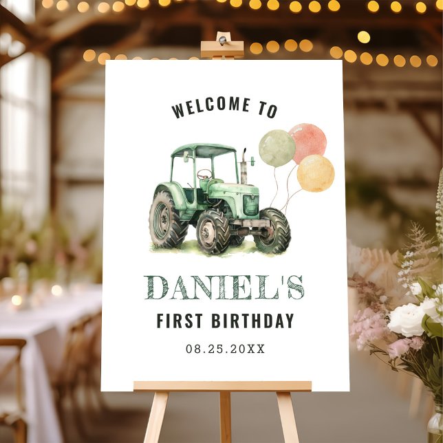 Watercolor Tractor Birthday Party Foam Board (Creator Uploaded)