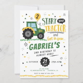 Watercolor Tractor birthday Party Invitation