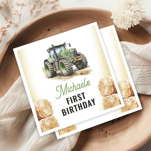 Watercolor Tractor Birthday Party Napkins (Creator Uploaded)