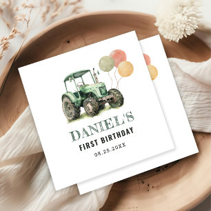 Watercolor Tractor Birthday Party Napkins
