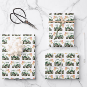 Watercolor Tractor Birthday Party Wrapping Paper Sheets