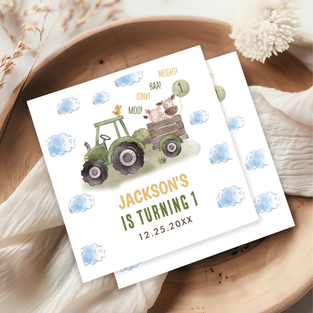 Watercolor Tractor Farm 1st Birthday  Napkins (Creator Uploaded)