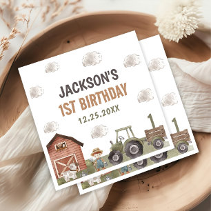 Watercolor Tractor Farm 1st Birthday  Napkins