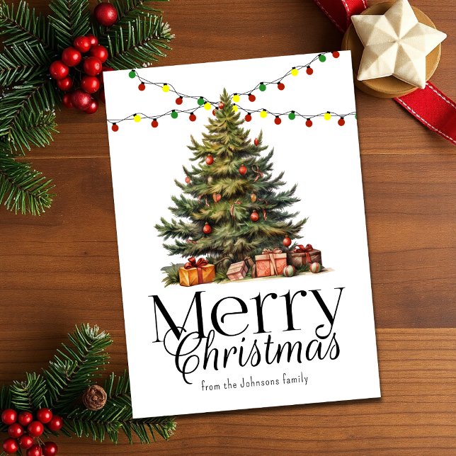 Watercolor Traditional Christmas Tree non-photo Holiday Card (Creator Uploaded)