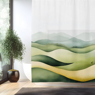 Watercolor Traditional Japanese Landscape Shower Curtain