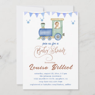 Watercolor Train Baby Shower Invitation