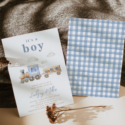 Watercolor Train Baby Shower Invitation