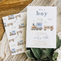 Watercolor Train Baby Shower Invitation