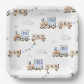 Watercolor Train Baby Shower Plates