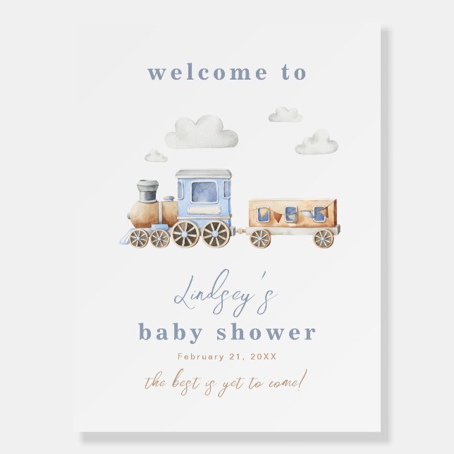 Watercolor Train Baby Shower Welcome Sign (Front)