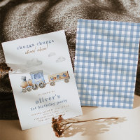 Watercolor Train Birthday Invitation | Blue Train