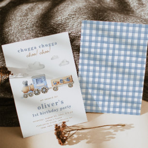 Watercolor Train Birthday Invitation Blue Train