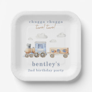 Watercolor Train Birthday Party Plates