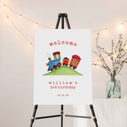 Watercolor Train Boy Birthday Welcome Sign