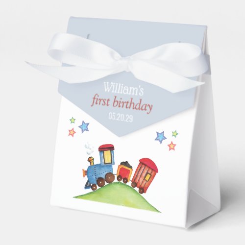 Watercolor Train Red Blue Birthday Party Favor Boxes