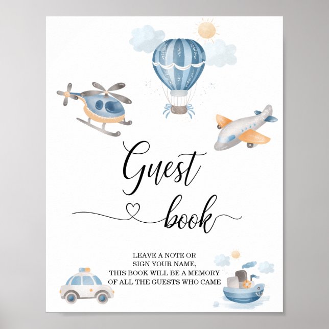 Watercolor Transportation baby shower guest book (Front)