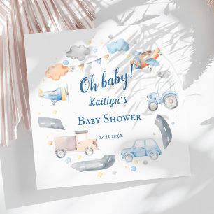 Watercolor Transportation Baby Shower Theme Napkins