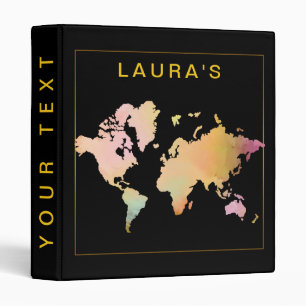 Watercolor Travel Adventure World Map Painted 3 Ring Binder