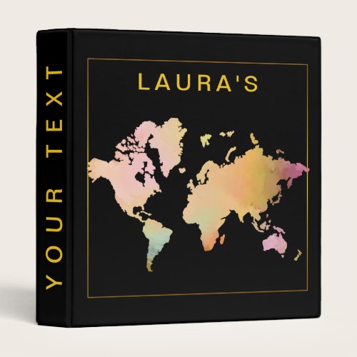 Watercolor Travel Adventure World Map Painted 3 Ring Binder