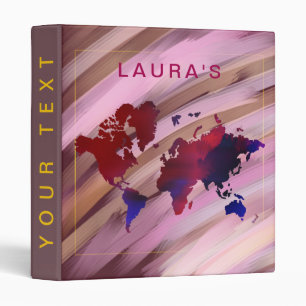 Watercolor Travel Adventure World Map Painted Pink 3 Ring Binder