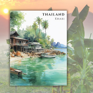 Watercolor Travel Beach Ocean Thailand Krabi Postcard