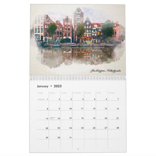Watercolor Travel Europe Cities 2023 Calendar