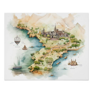 Watercolor Travel Map Poster