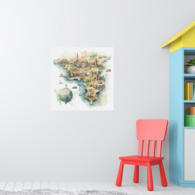 Watercolor Travel Map Poster (Nursery 1)