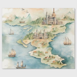 Watercolor Travel Map Wrapping Paper