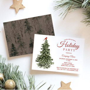 Watercolor Tree and Cardinal Holiday Party Invitation