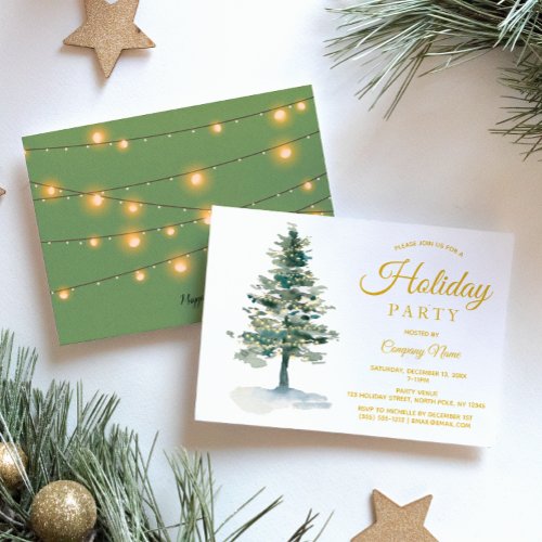 Watercolor Tree and Lights Corporate Holiday Party Invitation