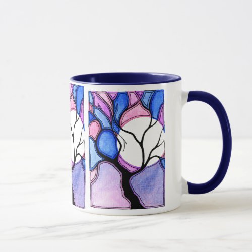 Watercolor Tree and Moon - Blue and Pink Mug