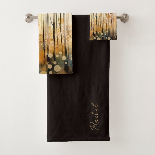 Watercolor Tree Boho Monogram Bath Towel Set