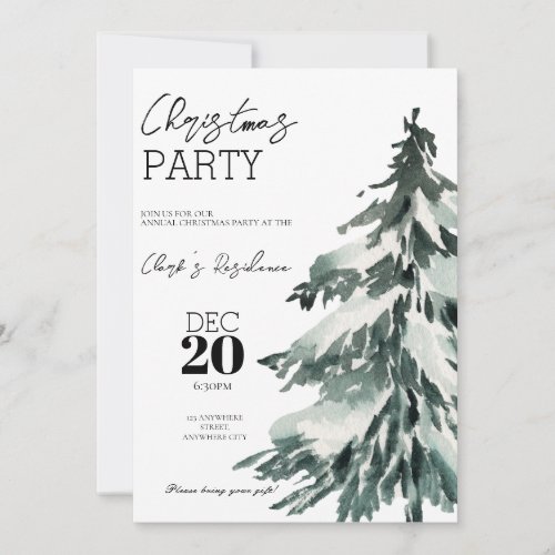 Watercolor Tree Christmas Holiday Party Invitation