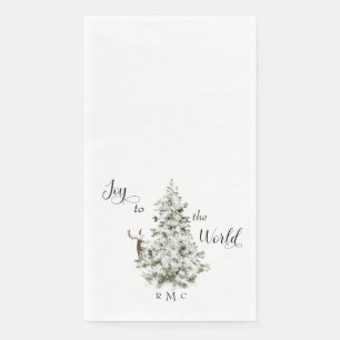 Watercolor Tree Deer Joy to the World Monogram Paper Guest Towels