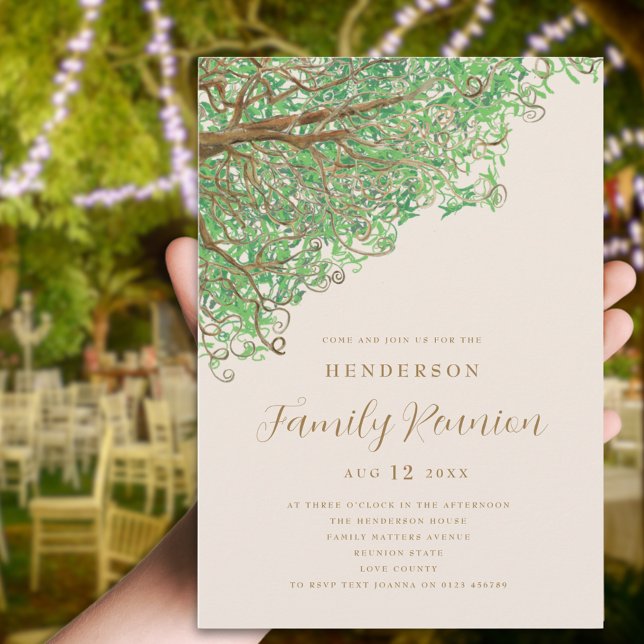 Watercolor Tree Family Reunion Invitation (Watercolor tree family reunion invitation beige green brown modern script )