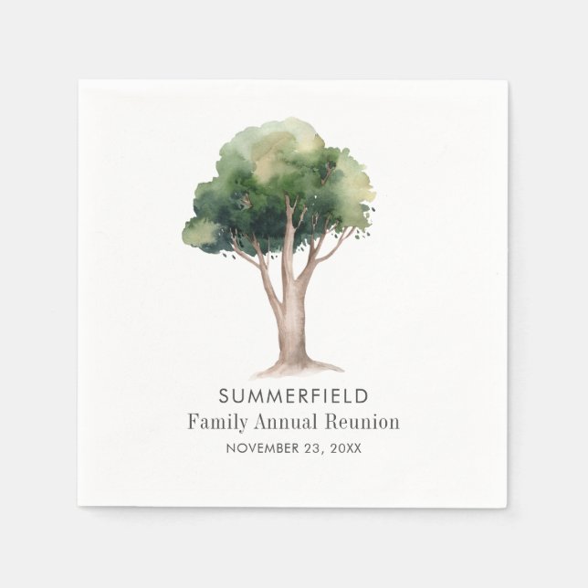 Watercolor Tree Family Reunion Summer Get Together Napkins (Front)
