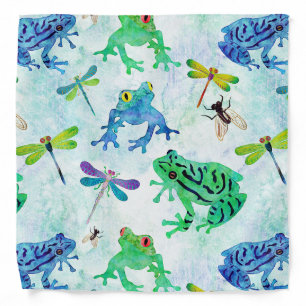 Watercolor Tree Frogs Dragonfly Nature Bandana