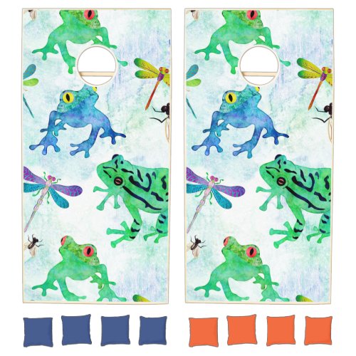 Watercolor Tree Frogs Dragonfly Nature Cornhole Set