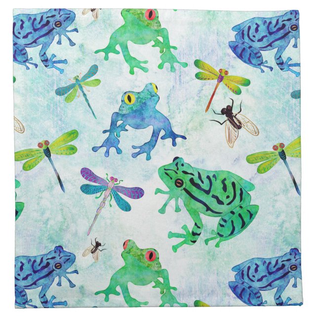 Watercolor Tree Frogs Dragonfly Nature Napkin (Front)