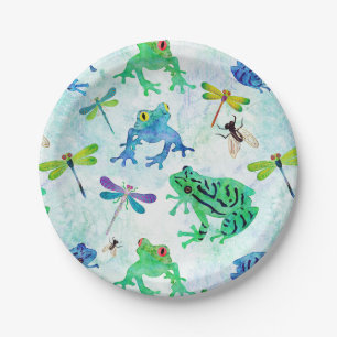Watercolor Tree Frogs Dragonfly Nature Paper Plates