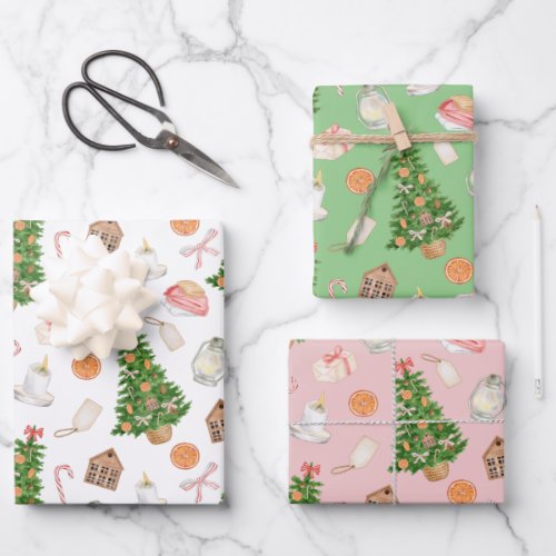 Watercolor Tree gifts candy Cane Christmas Pattern Wrapping Paper Sheets