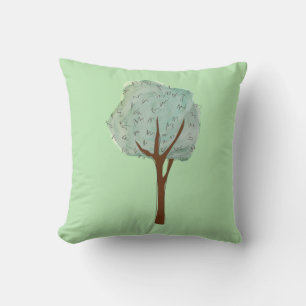 Watercolor Tree Green Throw Pillow